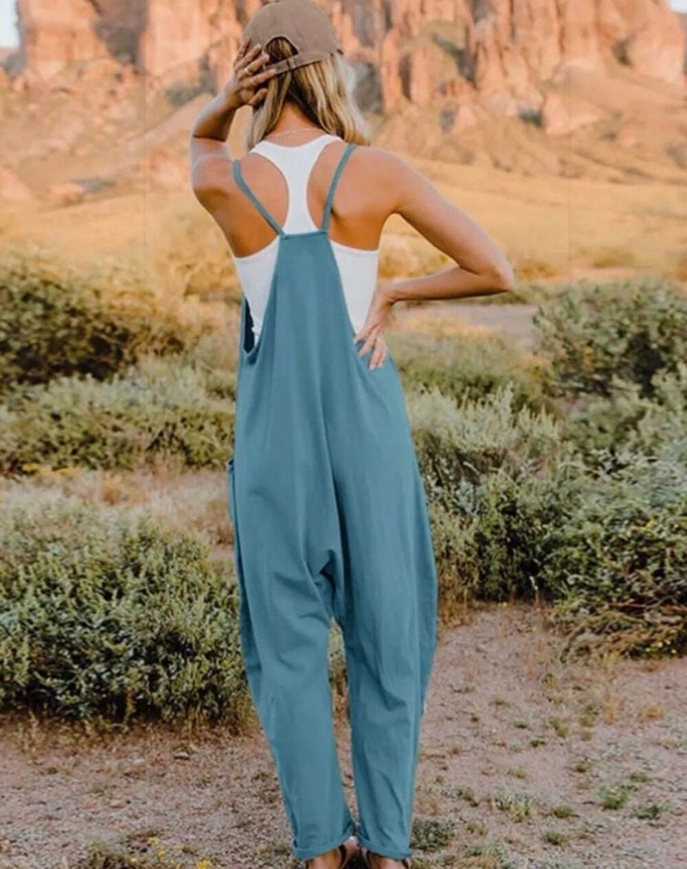Double Take V-Neck Sleeveless Jumpsuit with Pockets - Picture 2 of 4
